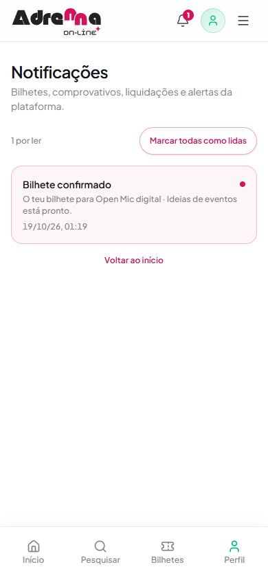 Lista de notificações