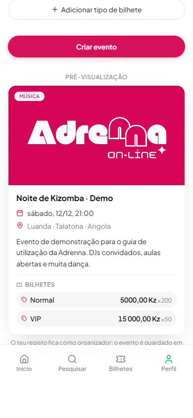Pré-visualização do cartão do evento