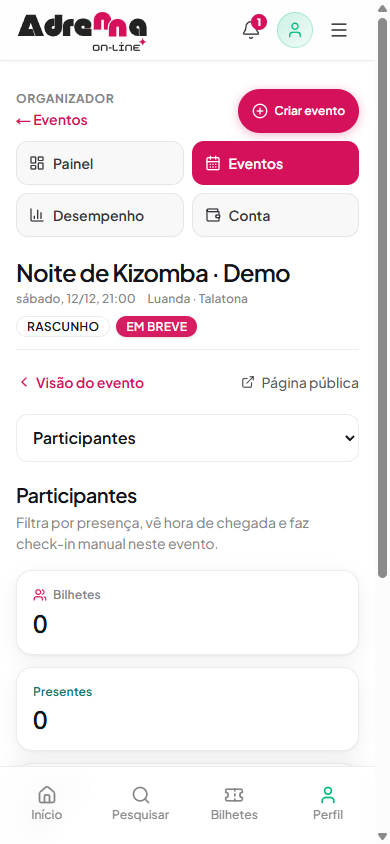 Lista de participantes com contadores