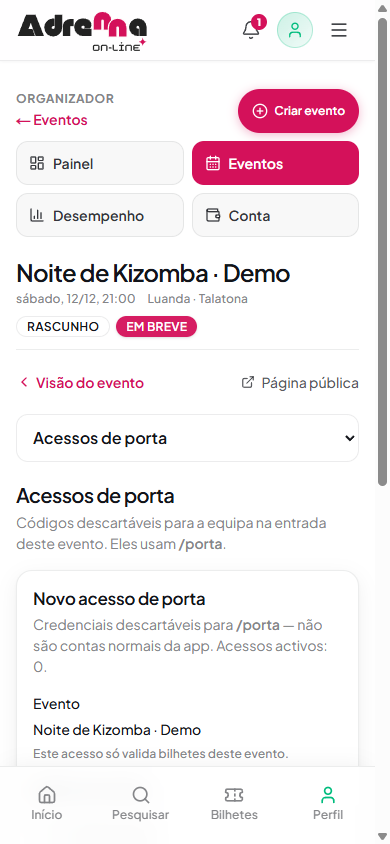 Formulário de novo acesso de porta
