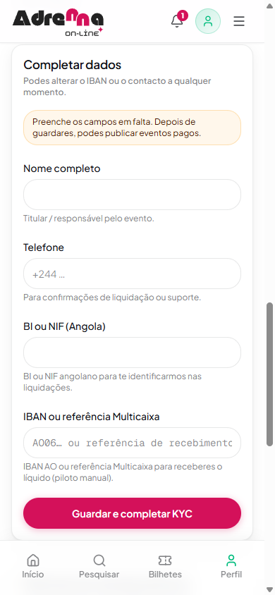Formulário de dados de liquidação