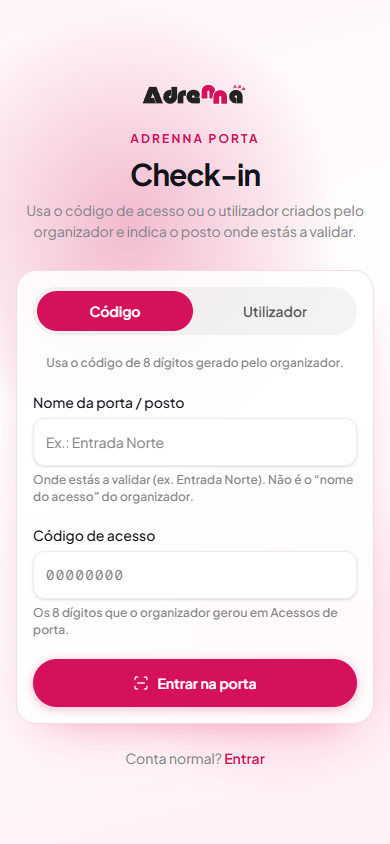 Entrada da equipa de porta com código